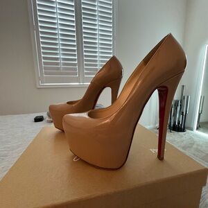 Christian Louboutin Nude Patent Platform Pumps with Red Soles
